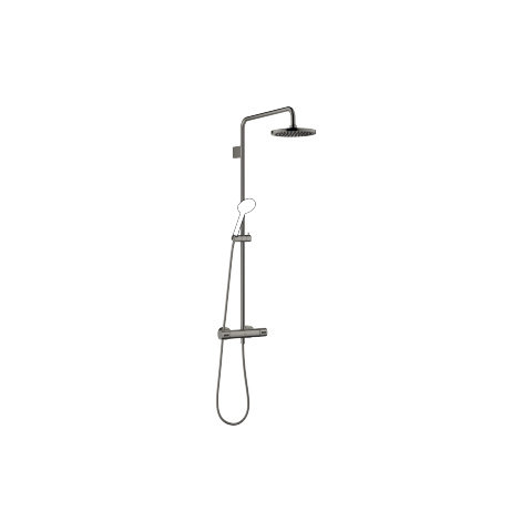 Dornbracht Showerpipe mit Brause-Thermostat, ohne Handbrause, Ausladung Standbrause 450 mm, Kopfbrause 220 mm, 34459979, Farbe: Dark Platinum matt - 34459979-99 von Dornbracht