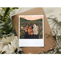 Hühner Kunstdruck - 100x120 Polaroid Druck Bauernhof Tier Kunst Bei Sonnenuntergang Cottagecore Schlafzimmer Dekor Hahn Und Henne Malerei Vegane von DoroMarcello