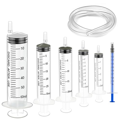 6 Stück Spritze 1 ml 5 ml 10 ml 20 ml 30 ml 60 ml Spritze mit Schlauch Wiederverwendbare Spritzen Fütterungsspritzen für wissenschaftliche Labors Tierfütterung Pflanzenbewässerung von Dorocola