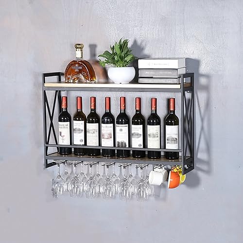 An der Wand montiertes Weinregal, schwebende Barregale, hängende industrielle Weinregale mit Glashaltern, schwebende Weinregale, Flaschendisplay-Aufbewahrungsorganisator, für Küche, Esszimmer, Speis von DororO
