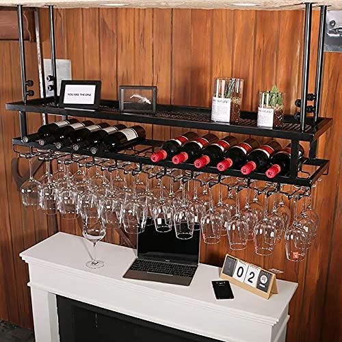 Decken-Weinregale, höhenverstellbar, hängender Weinglas-Aufhänger, Vintage-Weinflaschenhalter, rustikaler Weinhalter, Stielgläser, Dekorationsregal für Bars (Größe: 60 cm) von DororO
