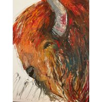 Buffalo Gemälde Original Acryl Auf Leinwand 30x24 Zoll Bison von DorotaKormienkoART