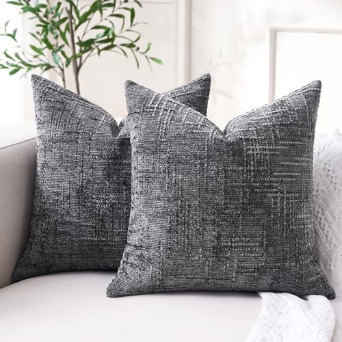 Dorunfeey Chenille Kissenbezug Dekorative 40x40 2er Set Granulat Sofakissen Dekokissen Kissenbezüge Dunkelgrau Modern Boho Kissenhülle Couchkissen Dekokissen für Couch Sofa Wohnzimmer von Dorunfeey