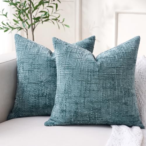 Dorunfeey Kissenbezug Seeblau 40x40 2er Set Chenille Kissenbezüge 2er Set Navy Blau Superweichen Dekorative Kissenhülle Sofakissen Dekokissen für Couch Sofa Bett Wohnzimmer Schlafzimmer von Dorunfeey