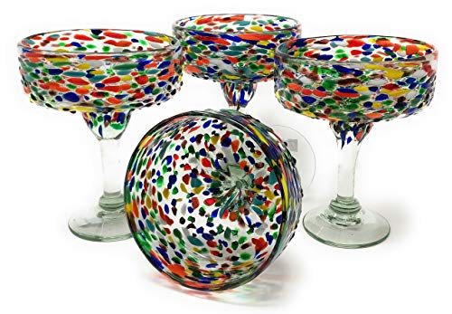 Dos Sueños Mexikanisches mundgeblasenes Glas – Set mit 4 mundgeblasenen Margarita-Gläsern, Konfetti-Stein (473 ml) von Dos Sueños