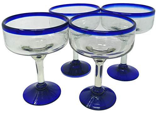 Mexikanisches mundgeblasenes Glas - 4 Stück mundgeblasene Margarita-Gläser (16 oz) von Dos Sueños