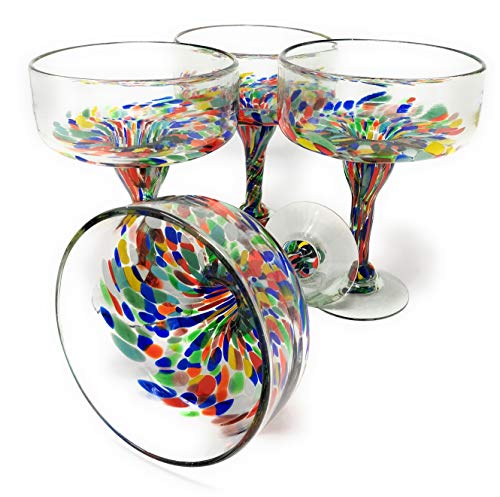 Mexikanisches mundgeblasenes Glas - 4er Set mundgeblasene Margarita-Gläser Konfetti Carmen (16 oz) von Dos Sueños