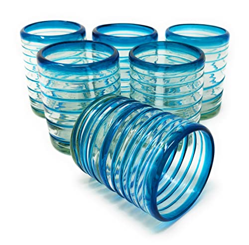 Mundgeblasene mexikanische Trinkgläser - 6er Set Tumbler Gläser mit Wasserspirale Design (je 10 oz) von Dos Sueños