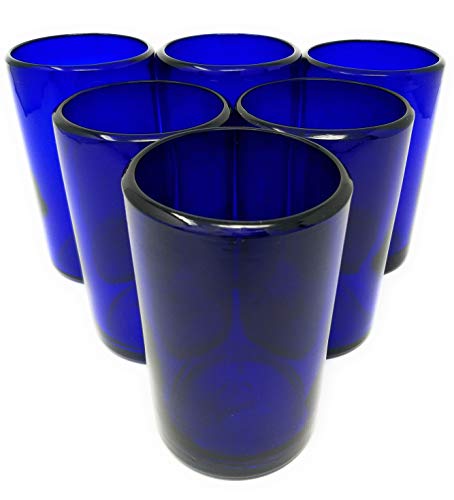 Mundgeblasene mexikanische Trinkgläser - Set mit 6 Kobalt-Wassergläsern (je 400 ml) von Dos Sueños