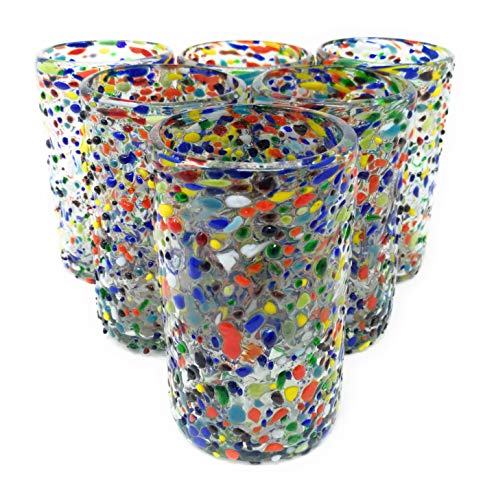 Mundgeblasene mexikanische Trinkgläser, Set mit 6 Gläsern mit Konfetti-Stein-Design, je 400 ml von Dos Sueños