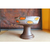 strehla Vase Sockel Schale Orange Grau Ddr 1960Er Mid Century Modern Fat Lava Lavaretro Sammler Keramik Abstrakt Handgemalt von DosGardeniasVintage