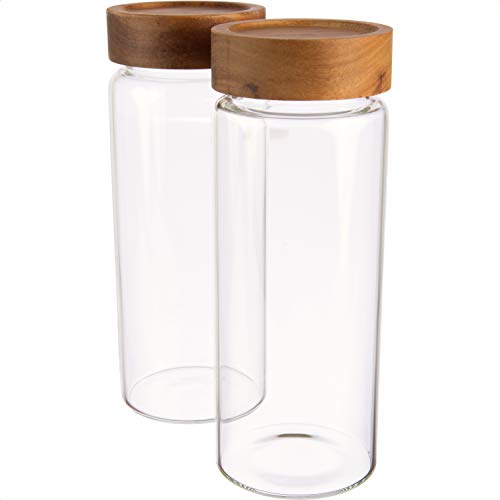 Dosenritter | 2X Vorratsglas/Glasbehälter aus Borosilikatglas mit luftdichtem Schraubverschluss, Gewürzgläser Set mit Holzdeckel aus Akazie | 21.2 x 8cm (H,ø) - (2 x 700 ML (groß)) von Dosenritter