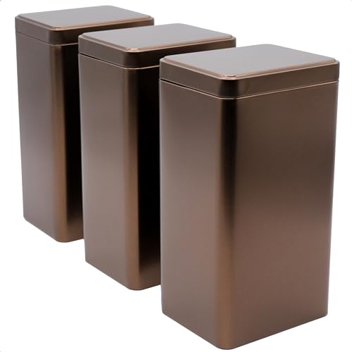 Dosenritter | 3 x eckige Kaffeedose/Teesdose, STAPELBAR, metallic kaffeebraun, aromadicht aus Metall für je 500g Kaffee | 18 x 10 x 7,8 cm (H,B,T) | auch ideal für Supplements von Dosenritter