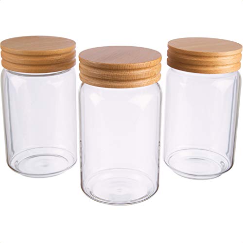 Dosenritter | Vorratsglas/Pastaglas Set | 3X Borosilikatglas mit luftdichtem Schraubverschluss, Buchen Holzdeckel Vorratsgläser | 16 x 9cm (H,ø) | 3 x 700 ML [klein] von Dosenritter