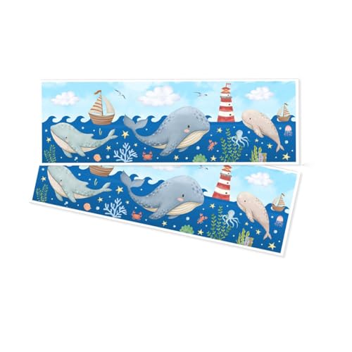 Dostear BordüRe Selbstklebend Kinderzimmer Tapeten Wohnzimmer Wanddeko Badezimmer 3d Fliesenaufkleber Wandleisten Blaues Meer 2St 30x90cm von Dostear