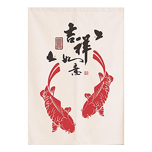 Dostear Japanischer Gardinen Noren Lang Vorhänge Leinen Partition Türvorhang Restaurant Home Schlafzimmer Vorhang Wand Tapisseri für die Heimtextilien Raumteiler Roter Karpfen 150 cm X 80 cm von Dostear