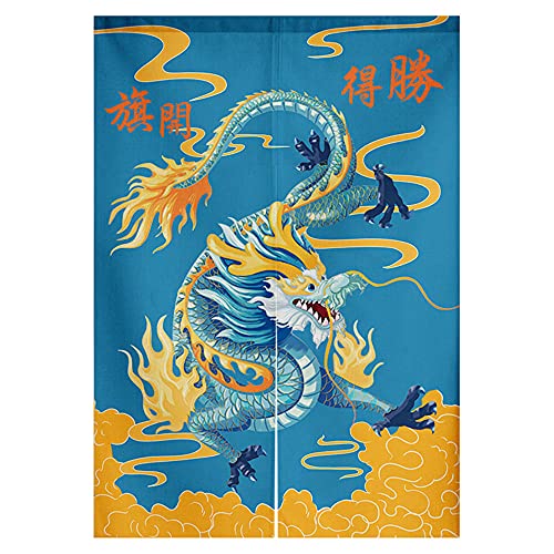 Gardinen Noren Japanische Vorhänge Baumwolle Leinen Türvorhang Tapisseri für die Heimtextilien Raumteiler Blauer Drache 90 cm X 65 cm von Dostear