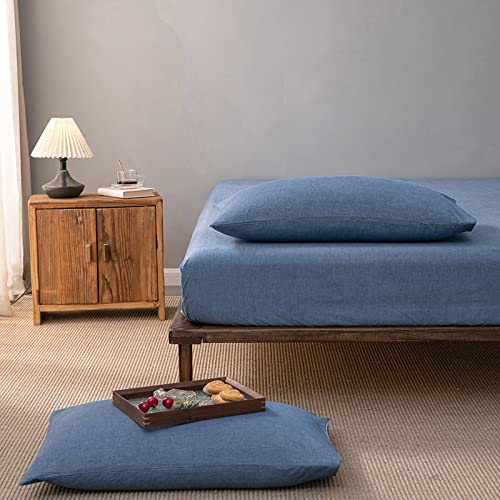 Spannbettlaken für Doppelbett, Jeansblau, 90 x 200 cm tief, mit elastischen Ecken, pflegeleicht, atmungsaktiv, Spannbettlaken, lichtbeständig, leicht, atmungsaktiv, Baumwolle von Dostear