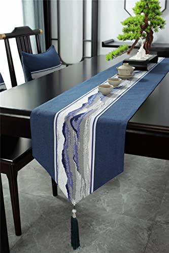 Tischläufer Blaue Quaste 33 X 160cm Leinen Tischband Läufer Abwaschbar für Küche Speisetisch Tabletop Dekor von Dostear