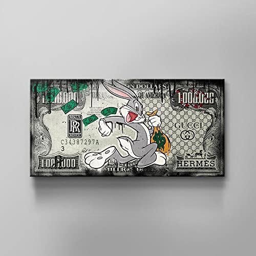 DOTCOMCANVAS® Limitiertes Wandbild Luxus Leinwandbild Bunny Dollar Popart - Fast Bunny Größe 120 X 60 CM, Farbe Ohne Rahmen von DotComCanvas