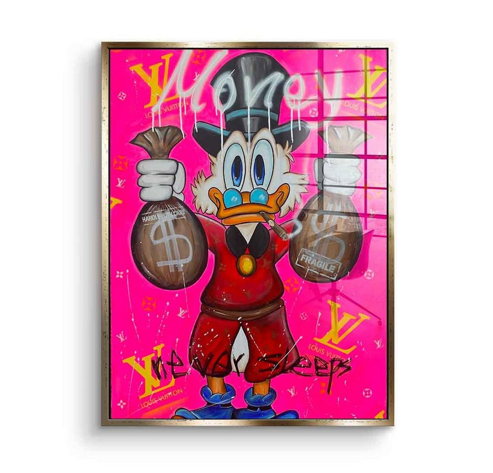 DOTCOMCANVAS® Acrylglasbild Pink Money never sleeps - Acrylglas, Acrylglasbild Pink Money never sleeps Dagobert Duck Pop Art comic von Dotcomcanvas