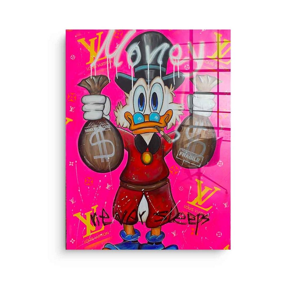 DOTCOMCANVAS® Acrylglasbild Pink Money never sleeps - Acrylglas, Acrylglasbild Pink Money never sleeps Dagobert Duck Pop Art comic von Dotcomcanvas