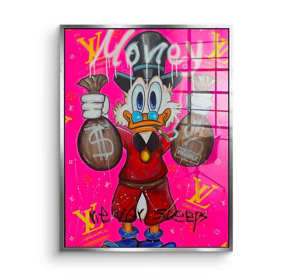 DOTCOMCANVAS® Acrylglasbild Pink Money never sleeps - Acrylglas, Acrylglasbild Pink Money never sleeps Dagobert Duck Pop Art comic von Dotcomcanvas