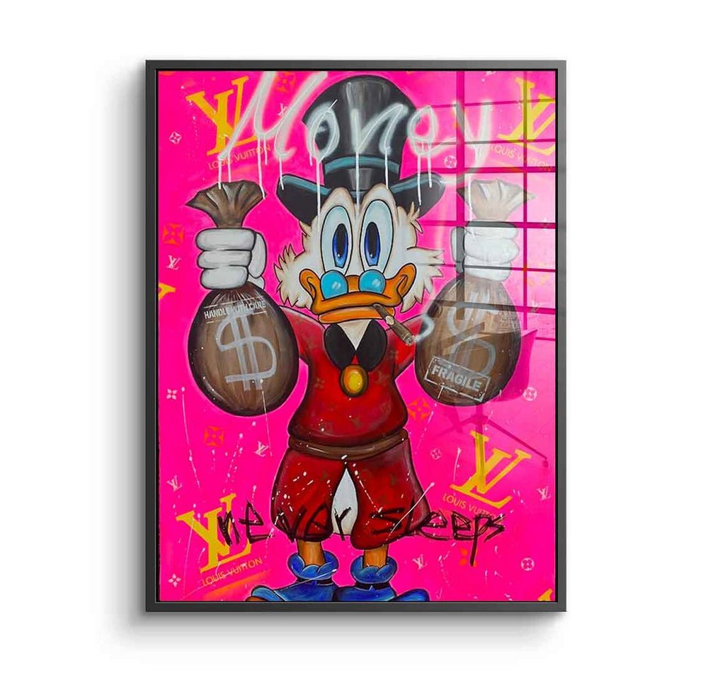 DOTCOMCANVAS® Acrylglasbild Pink Money never sleeps - Acrylglas, Acrylglasbild Pink Money never sleeps Dagobert Duck Pop Art comic von Dotcomcanvas