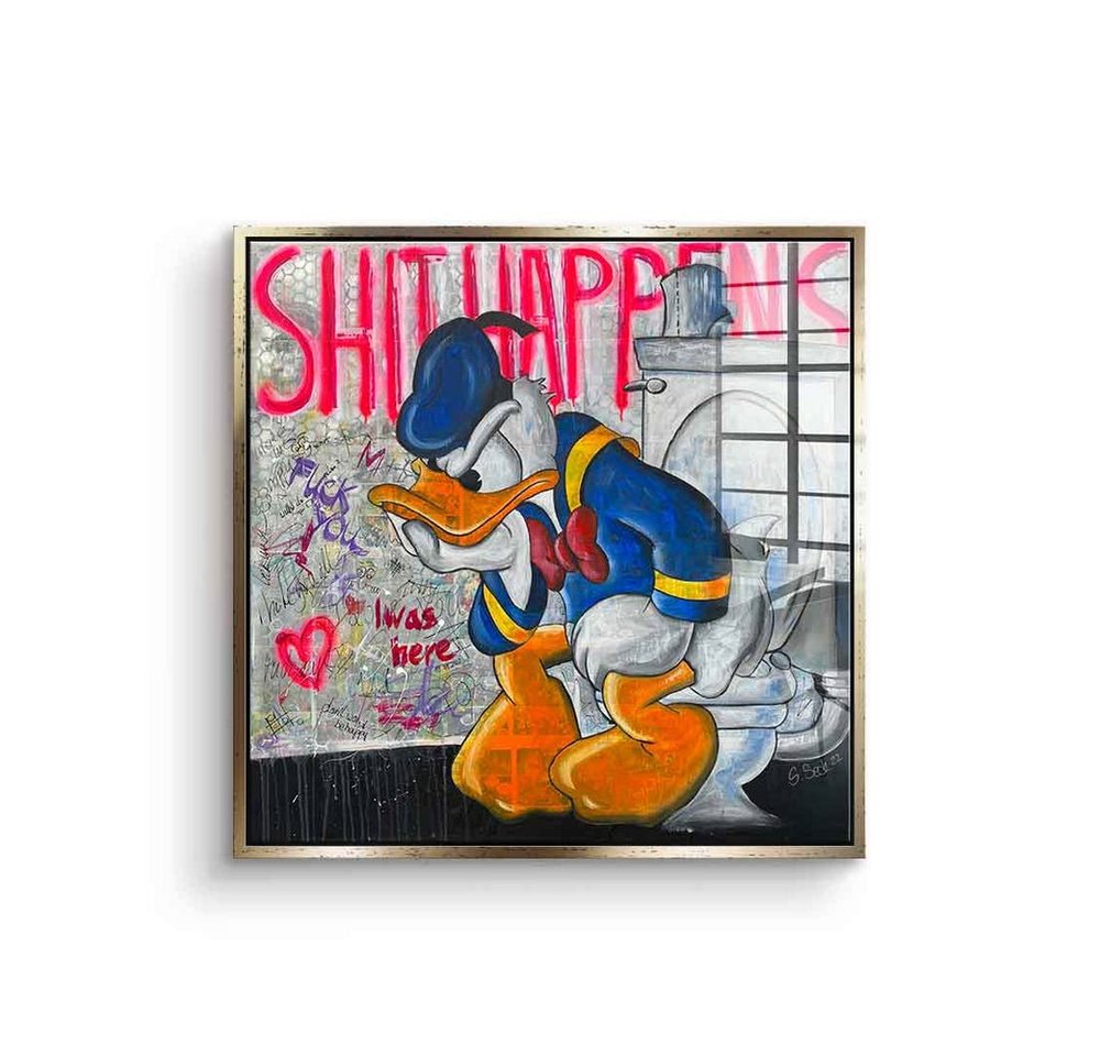 DOTCOMCANVAS® Acrylglasbild Shit Happens - Acrylglas, Acrylglasbild Donald Duck Shit Happens Bad Toilette Pop Art Comic von Dotcomcanvas