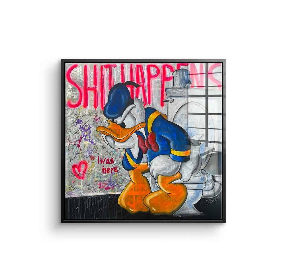 DOTCOMCANVAS® Acrylglasbild Shit Happens - Acrylglas, Acrylglasbild Donald Duck Shit Happens Bad Toilette Pop Art Comic von Dotcomcanvas