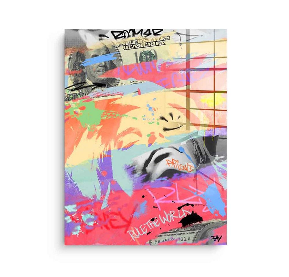 DOTCOMCANVAS® Acrylglasbild Wealthy - Acrylglas, Acrylglasbild Wealthy Dollar Bill Pop Art Graffiti Porträt Geld von Dotcomcanvas