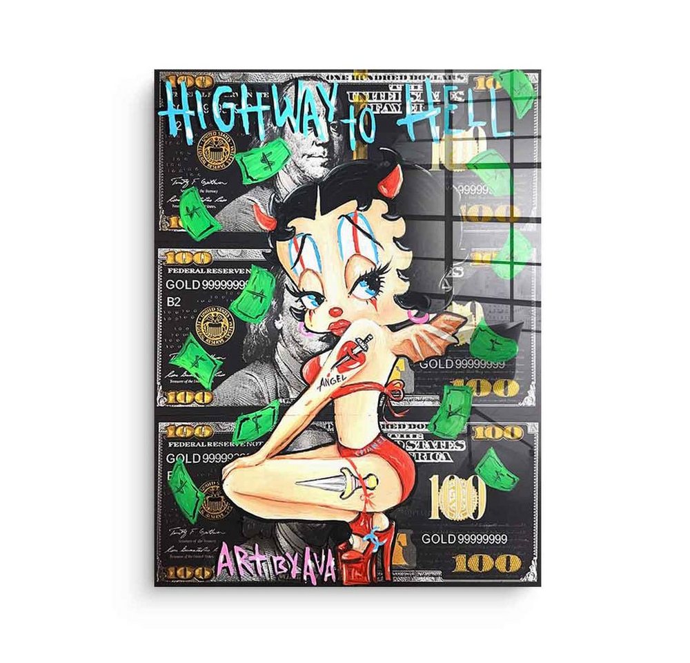 DOTCOMCANVAS® Acrylglasbild Highway to Hell - Acrylglas, Acrylglasbild Highway to Hell Betty Boop Comic Cartoon Dollar Bill von Dotcomcanvas