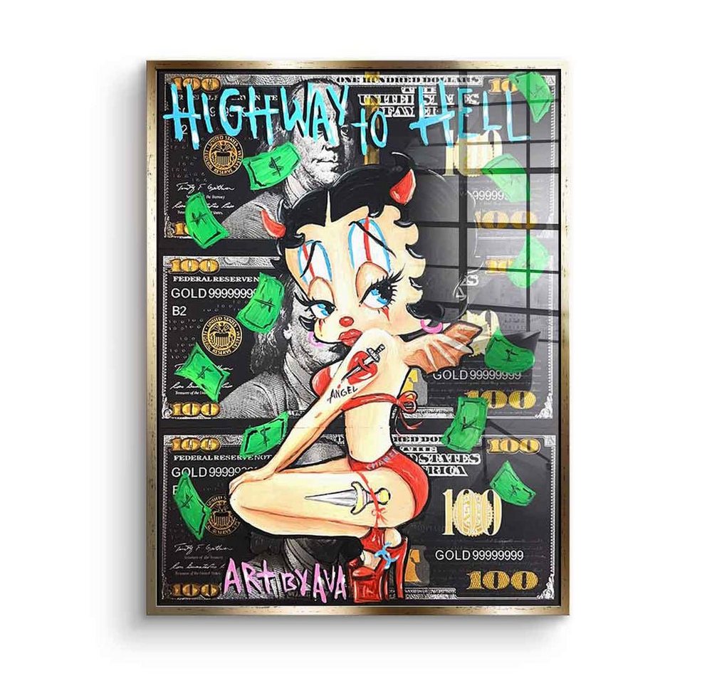 DOTCOMCANVAS® Acrylglasbild Highway to Hell - Acrylglas, Acrylglasbild Highway to Hell Betty Boop Comic Cartoon Dollar Bill von Dotcomcanvas