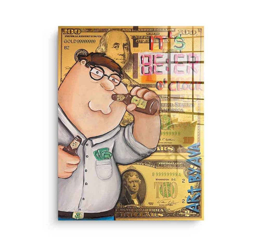 DOTCOMCANVAS® Acrylglasbild Beer o'clock - Acrylglas, Acrylglasbild Beer o'clock Peter Griffin Family Guy Comic Dollar Bill von Dotcomcanvas