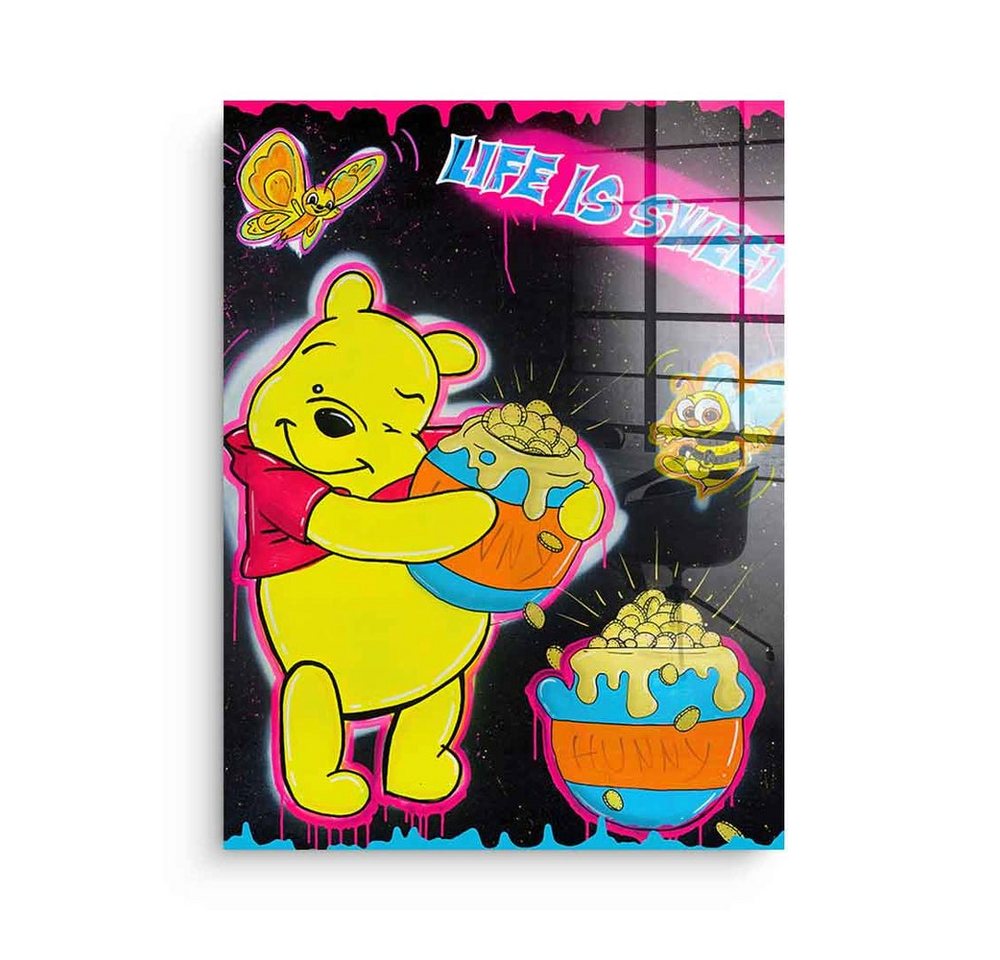 DOTCOMCANVAS® Acrylglasbild Life is Sweet - Acrylglas, Acrylglasbild Life is sweet Pu der Bär Winnie the Pooh Comic Pop Art von Dotcomcanvas