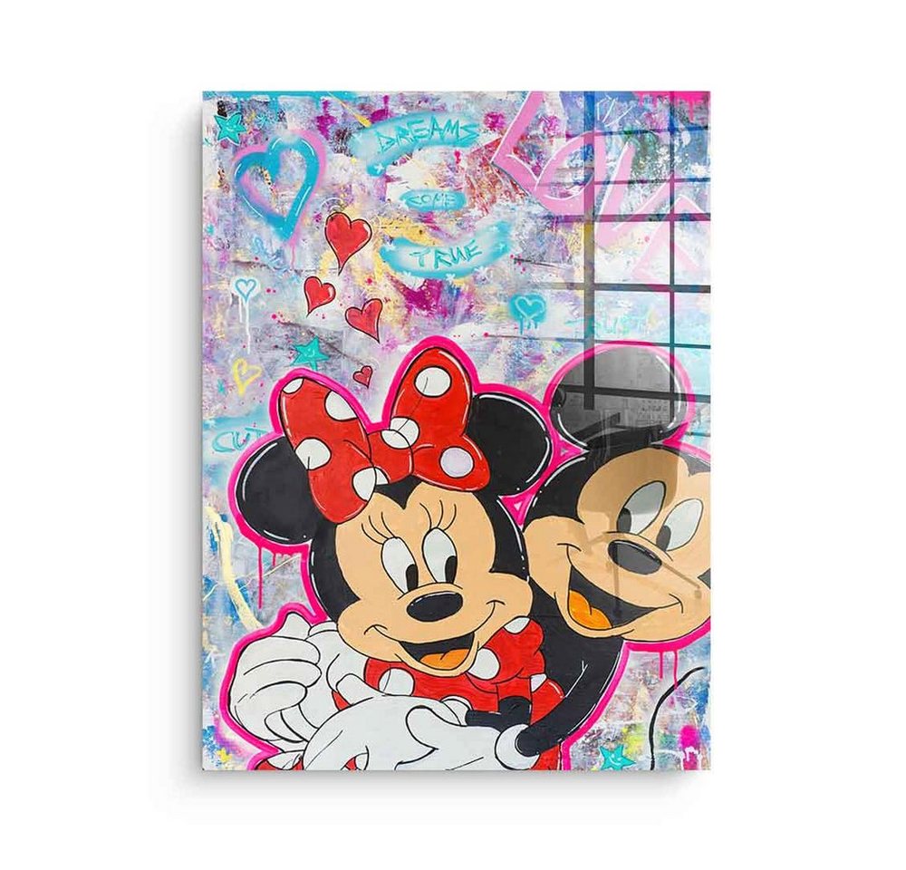 DOTCOMCANVAS® Acrylglasbild M Love - Acrylglas, Acrylglasbild Micky Maus Minnie Mouse Comic Pop Art Love von Dotcomcanvas