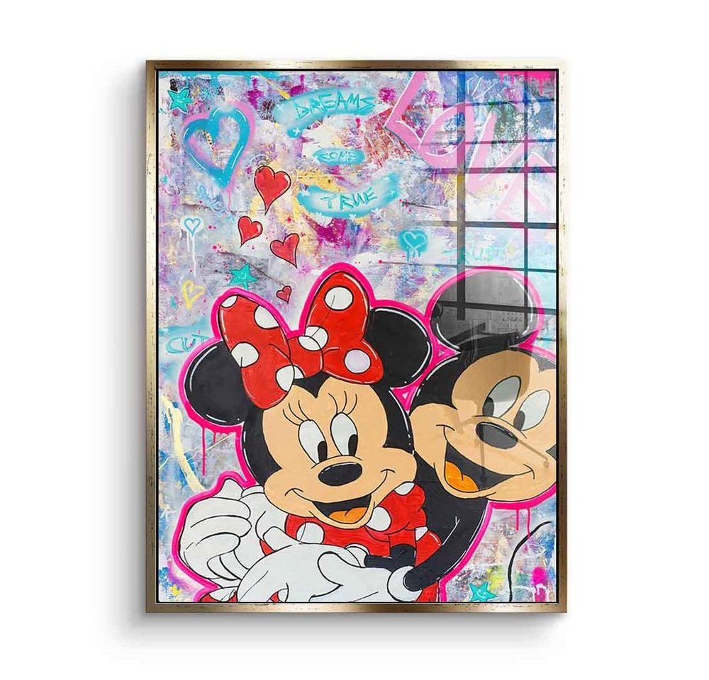 DOTCOMCANVAS® Acrylglasbild M Love - Acrylglas, Acrylglasbild Micky Maus Minnie Mouse Comic Pop Art Love von Dotcomcanvas