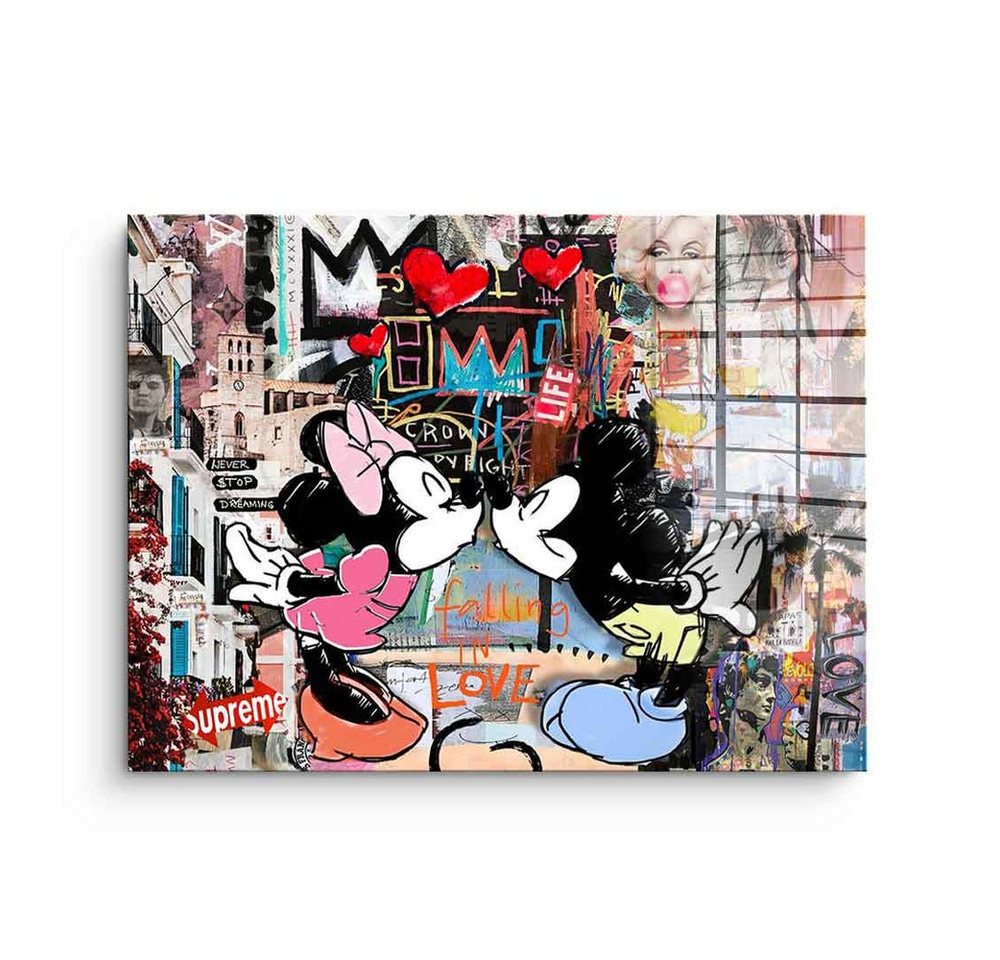 DOTCOMCANVAS® Acrylglasbild Kiss in Ibiza - Acrylglas, Acrylglasbild Kiss Ibiza Micky Maus Minnie Maus Pop Art comic collage von Dotcomcanvas