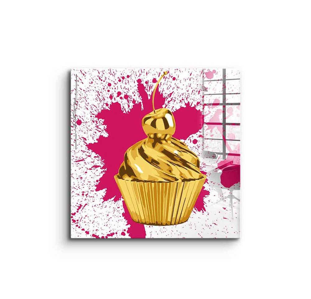 DOTCOMCANVAS® Acrylglasbild Cupcake Splash - Acrylglas, Acrylglasbild Cupcake Splash Kuchen Pop Art quadratisch square von Dotcomcanvas