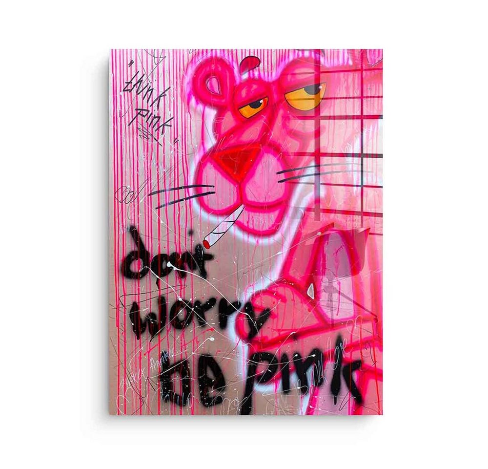 DOTCOMCANVAS® Acrylglasbild Dont Worry Be Pink - Acrylglas, Acrylglasbild Der rosarote Panther Porträt Comic Dont Worry Be Pink von Dotcomcanvas
