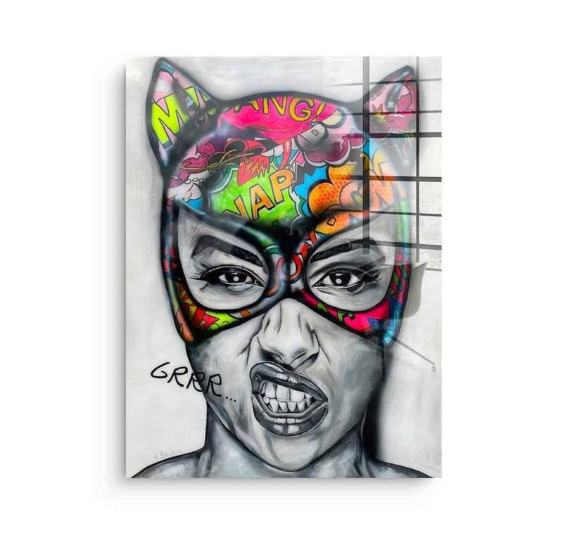 DOTCOMCANVAS® Acrylglasbild Grrr - Acrylglas, Acrylglasbild Catwoman Pop Art Comic Porträt Grrr hochkant von Dotcomcanvas