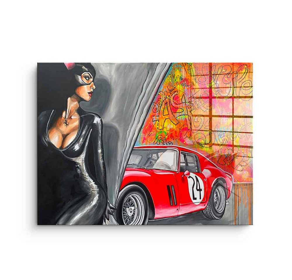DOTCOMCANVAS® Acrylglasbild GTO - Acrylglas, Acrylglasbild GTO Auto catwoman street art Pop Art rot schwarz quer von Dotcomcanvas