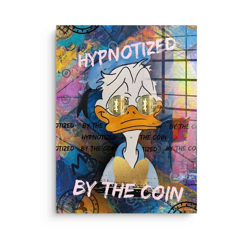DOTCOMCANVAS® Acrylglasbild Hyptnotized - Acrylglas, Acrylglasbild Bitcoin krypto Duck Hyptnotized Pop Art Comic von Dotcomcanvas