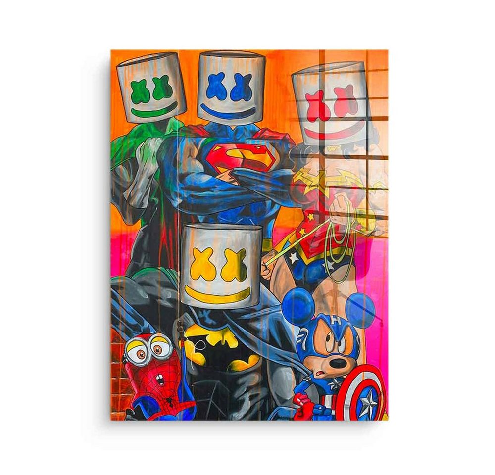 DOTCOMCANVAS® Acrylglasbild Marshmello Heros - Acrylglas, Acrylglasbild Marshmello Heros Spider-Man Superman Captain America von Dotcomcanvas