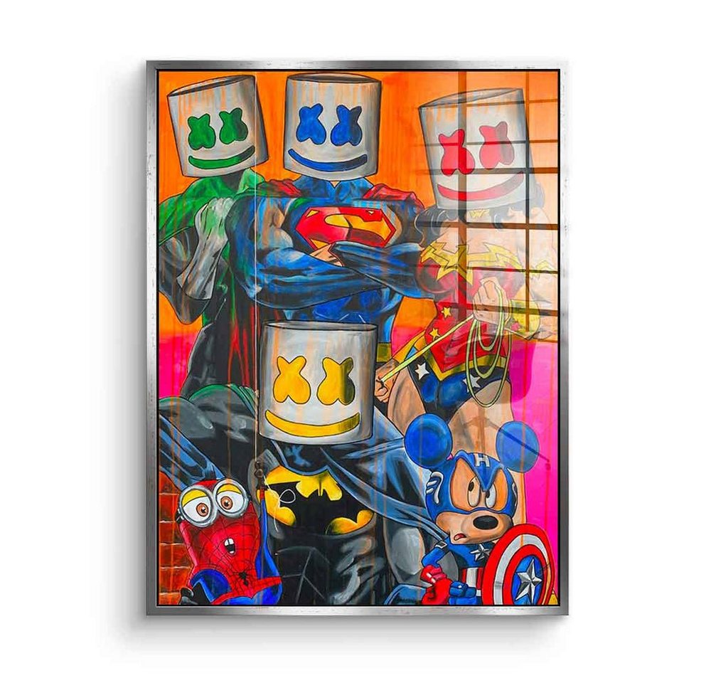 DOTCOMCANVAS® Acrylglasbild Marshmello Heros - Acrylglas, Acrylglasbild Marshmello Heros Spider-Man Superman Captain America von Dotcomcanvas