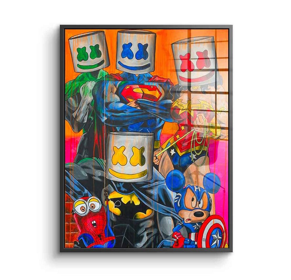 DOTCOMCANVAS® Acrylglasbild Marshmello Heros - Acrylglas, Acrylglasbild Marshmello Heros Spider-Man Superman Captain America von Dotcomcanvas