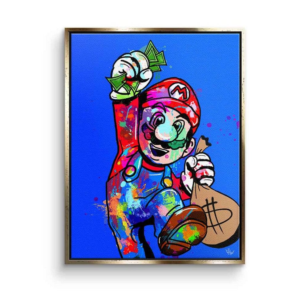 DOTCOMCANVAS® Leinwandbild Super Mario Hustle, Leinwandbild Super Mario Hustle Pop Art Comic blau Geld Erfolg von Dotcomcanvas