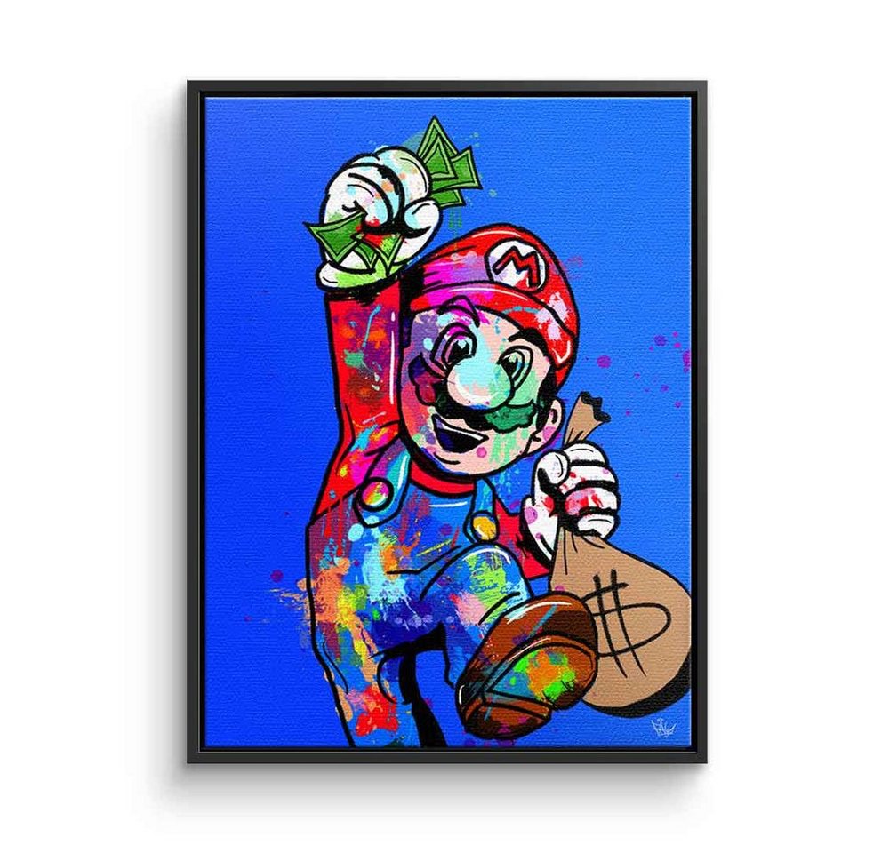 DOTCOMCANVAS® Leinwandbild Super Mario Hustle, Leinwandbild Super Mario Hustle Pop Art Comic blau Geld Erfolg von Dotcomcanvas