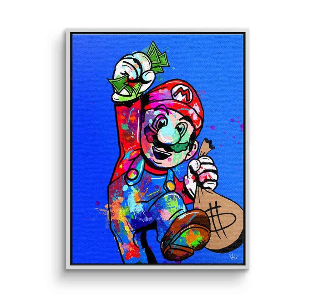 DOTCOMCANVAS® Leinwandbild Super Mario Hustle, Leinwandbild Super Mario Hustle Pop Art Comic blau Geld Erfolg von Dotcomcanvas