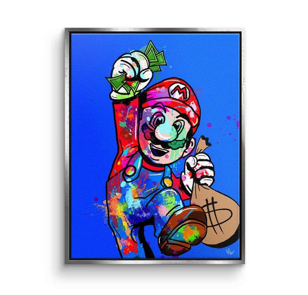 DOTCOMCANVAS® Leinwandbild Super Mario Hustle, Leinwandbild Super Mario Hustle Pop Art Comic blau Geld Erfolg von Dotcomcanvas